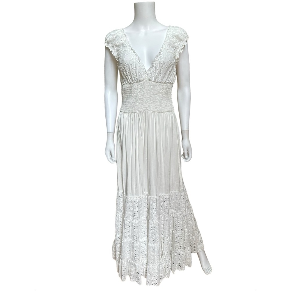 Solitaire Swim White Eyelet Maxi Tiered Dress, NWT, M - Picture 2 of 15